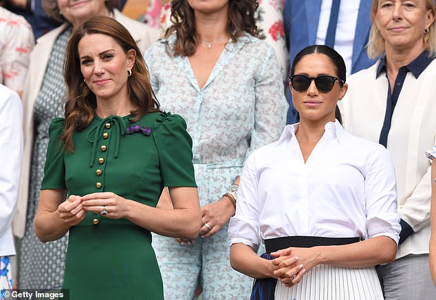 Catherine and Meghan in the Royal Box on Centre Court at Wimbledon on July 13, 2019