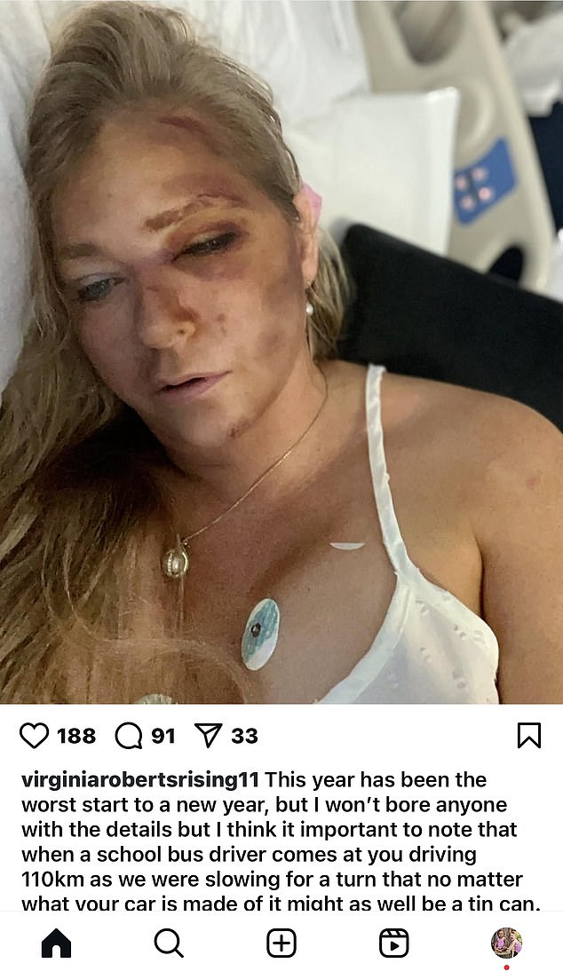 Virginia Giuffre posted on Instagram about the crash on March 24, which occurred ten days after she was listed at the court near her $2m former family home