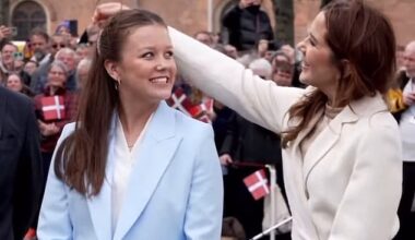 Queen Mary of Denmark reached out to fix her daughter's hair in a sweet moment captured on film - as Princess Isabella prepared to celebrate her 18th birthday
