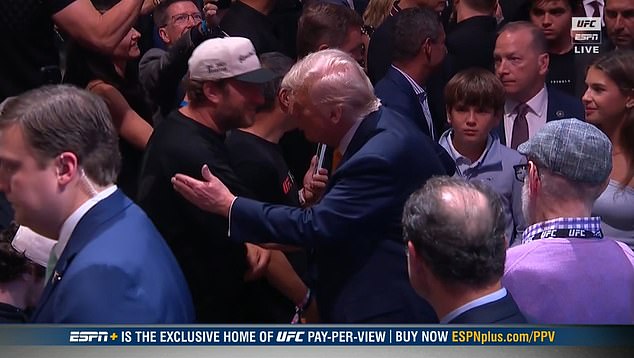 The 78-year-old greeted Barstool Sports founder Dave Portnoy, who has been a big supporter