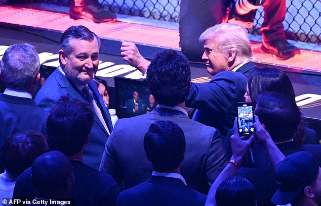 Texas senator Ted Cruz (left) was among Trump's entourage of political honchos