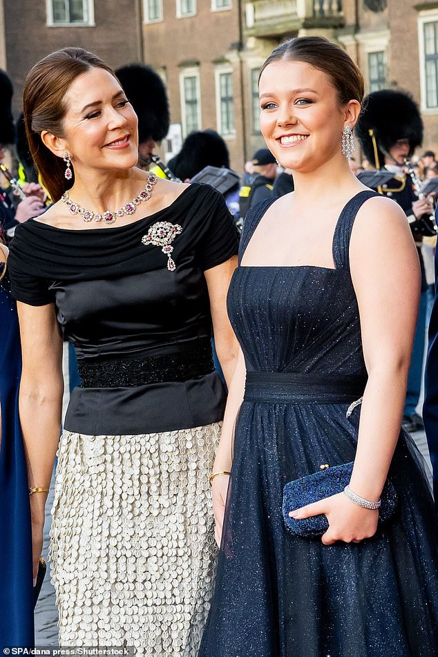 Queen Mary admired her eldest daughter as they posed for photographs outside the lavish venue