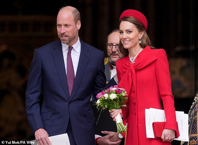 The Prince and Princess of Wales are not attending the service as they are spending the weekend with their children in Norfolk (Pictured: The royal couple spotted last week in London)