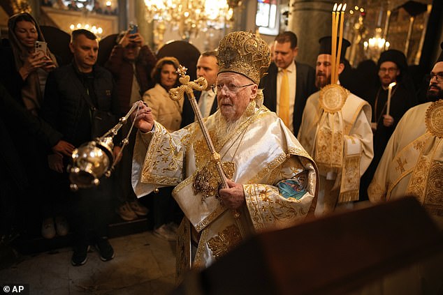 Ecumenical Patriarch Bartholomew I, the spiritual leader of the world's Eastern Orthodox Christians, leads the Easter Sunday Resurrection liturgy, marking the end of the Holy Week at the Patriarchal Church of St. George in Istanbul, Turkey