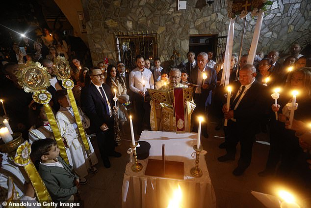 Christians gather at Greek Orthodox Church to celebrate Easter Sunday in Mersin, Turkey on April 20, 2025