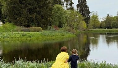 Princes Eugenie and her youngest son Ernest, two, peer out onto a lake in a picture posted to Instagram to mark Easter Sunday