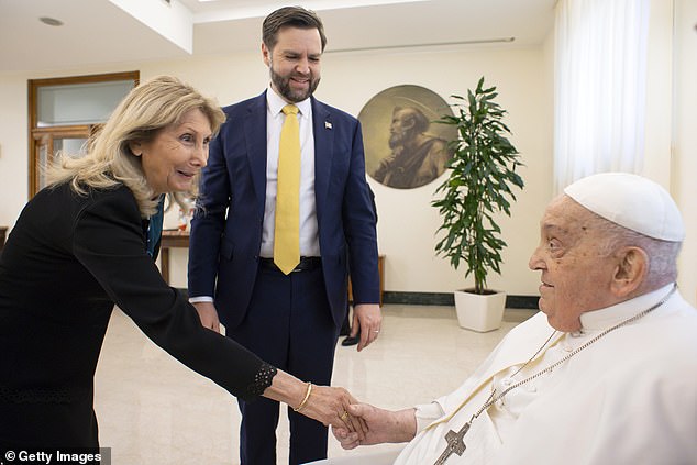 Pope Francis meets with US Vice President JD Vance and delegation during an audience at Casa Santa Marta