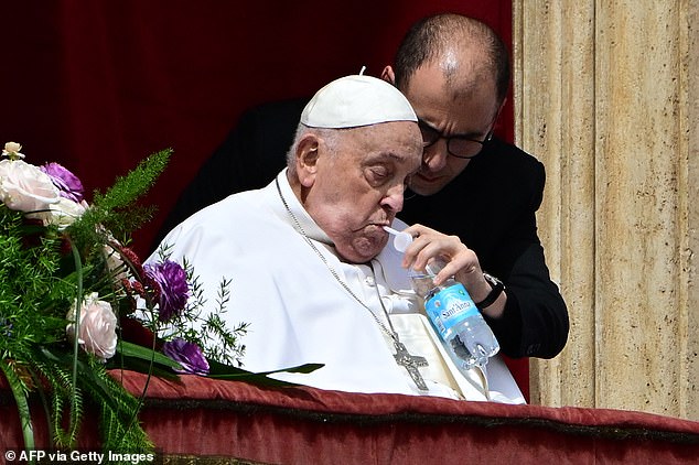 The Pontiff had been seen sipping on water through a straw on the balcony of St Peter's basilica during the Urbi et Orbi message on Easter Sunday