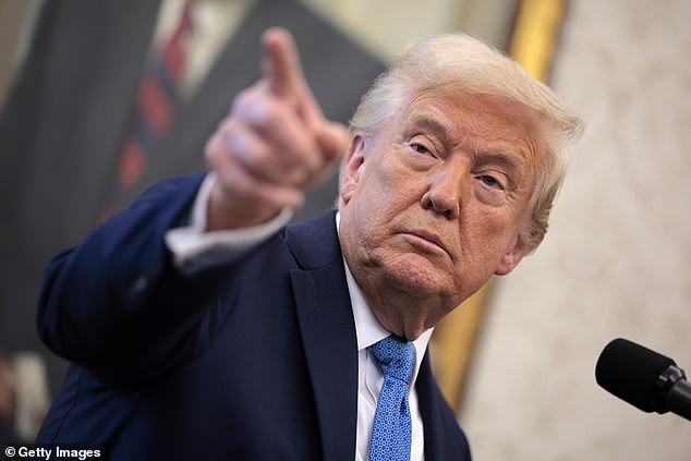 Ms Reeves is in Washington for IMF meetings over the next few days, where she will try to make progress on a trade deal with the US to reduce the impact of Mr Trump's (pictured) tariffs on British businesses