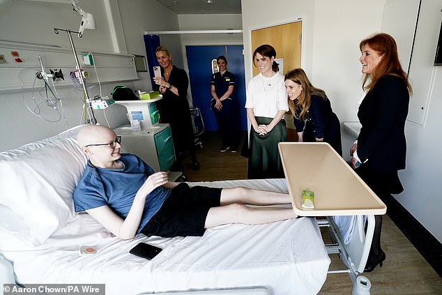 Eugenie and Beatrice also accompanied Sarah as they paid a visit to Matthew Pegg, before joining the cancer survivor for a selfie