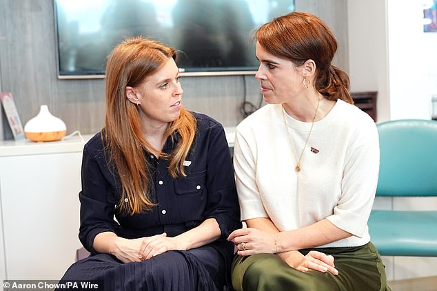 While Sarah and Beatrice opted to wear black dresses, Eugenie chose a khaki-coloured sating skirt and a cream sweater for the official engagement