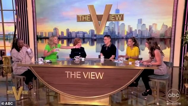The remark sent the liberal co-hosts doubling over with laughter, as Goldberg nearly fell out of her seat