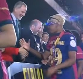 Yamal was criticised after he 'dapped' up the King - as well as an number of other officials in attendance