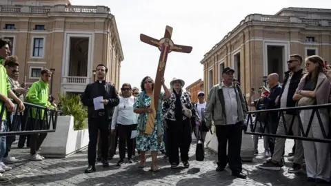 EPA Mourners gathered at St Peter's Square in Vatican City following the death of Pope Francis