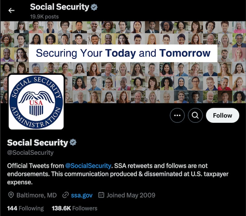 The X account for the Social Security Administration.