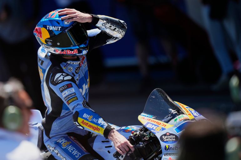 Alex Marquez reacts.