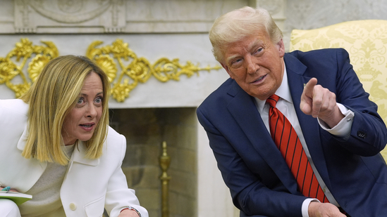 President Donald Trump meets with Italy's Prime Minister Giorgia Meloni in the Oval Office of the White House, Thursday, April 17, 2025, in Washington. (AP Photo/Alex Brandon)(AP)