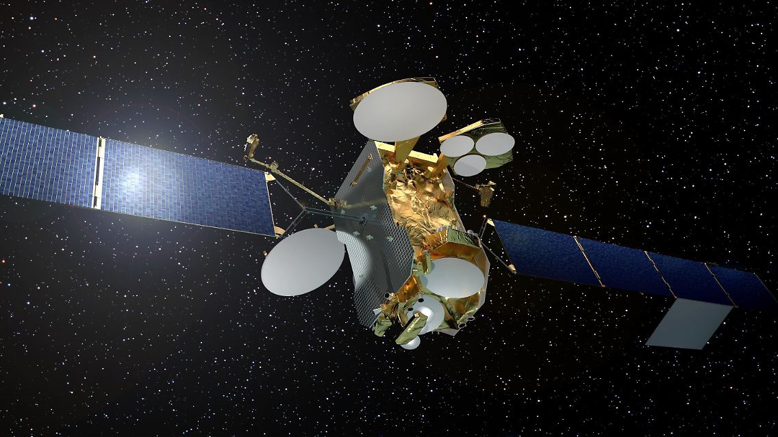 Animation eines Satelliten 172B vom Betreiber Eutelsat aus 2017, zur Verfügung gestellt von Airbus Defence and Space.