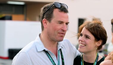 Meet the family! Peter Phillips and his girlfriend Harriet Sperling make their first joint appearance alongside Princess Beatrice and Princess Eugenie at the Bahrain Grand Prix