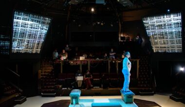 Senior Marie Ritchie on the Mary Moody Northen Theatre’s set of “Walden (remix)” during tech rehearsal.