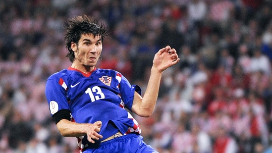 Croatian midfielder Nikola Pokrivac heads the ball during the final Euro 2008 Championships Group B football match.(AFP)