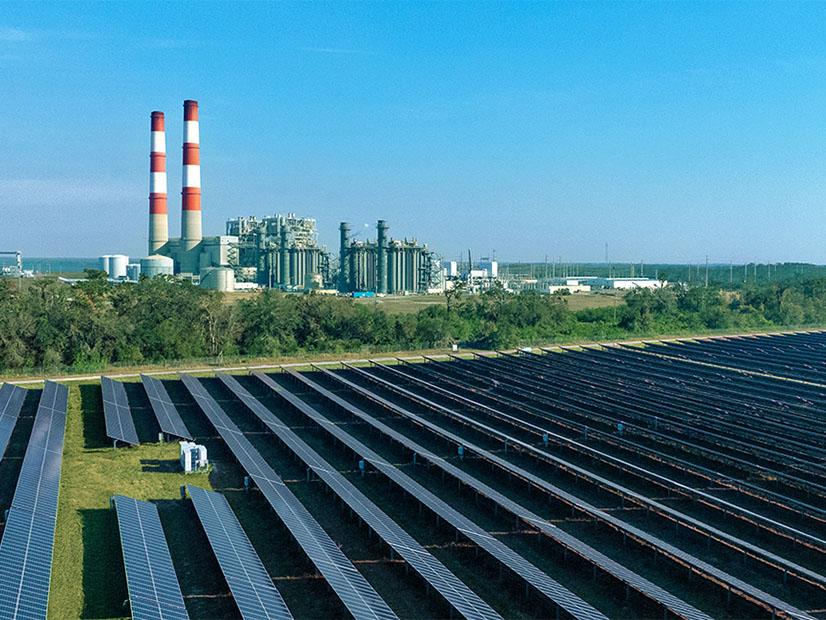 Solar and gas-burning generation facilities owned by Florida Power and Light are shown in Parrish, Fla.