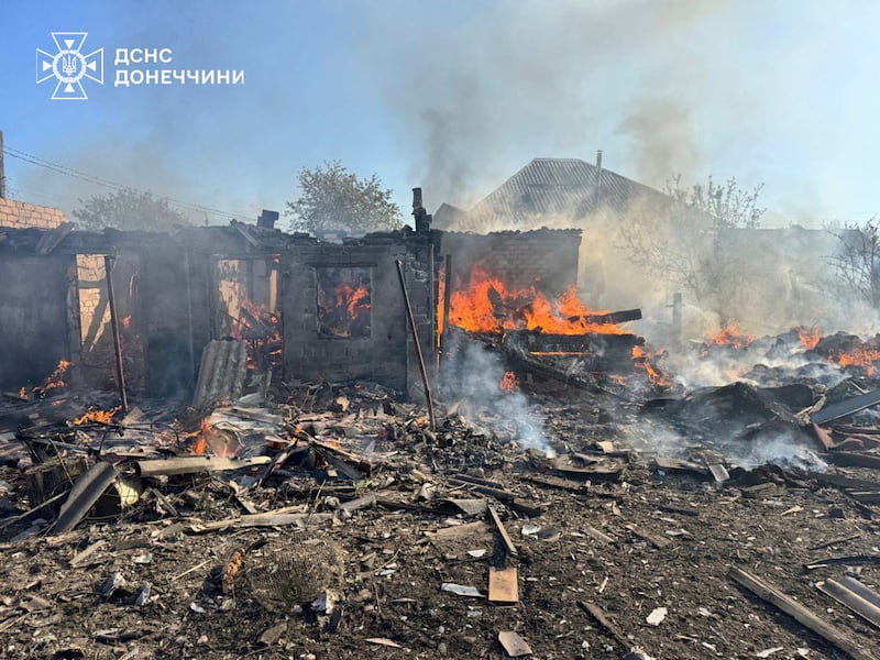 Private houses destroyed in a Russian air raid in the Donetsk region of Ukraine (Ukrainian Emergency Service/AP)