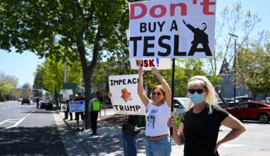 Anti Tesla Protest In Palo Alto, California