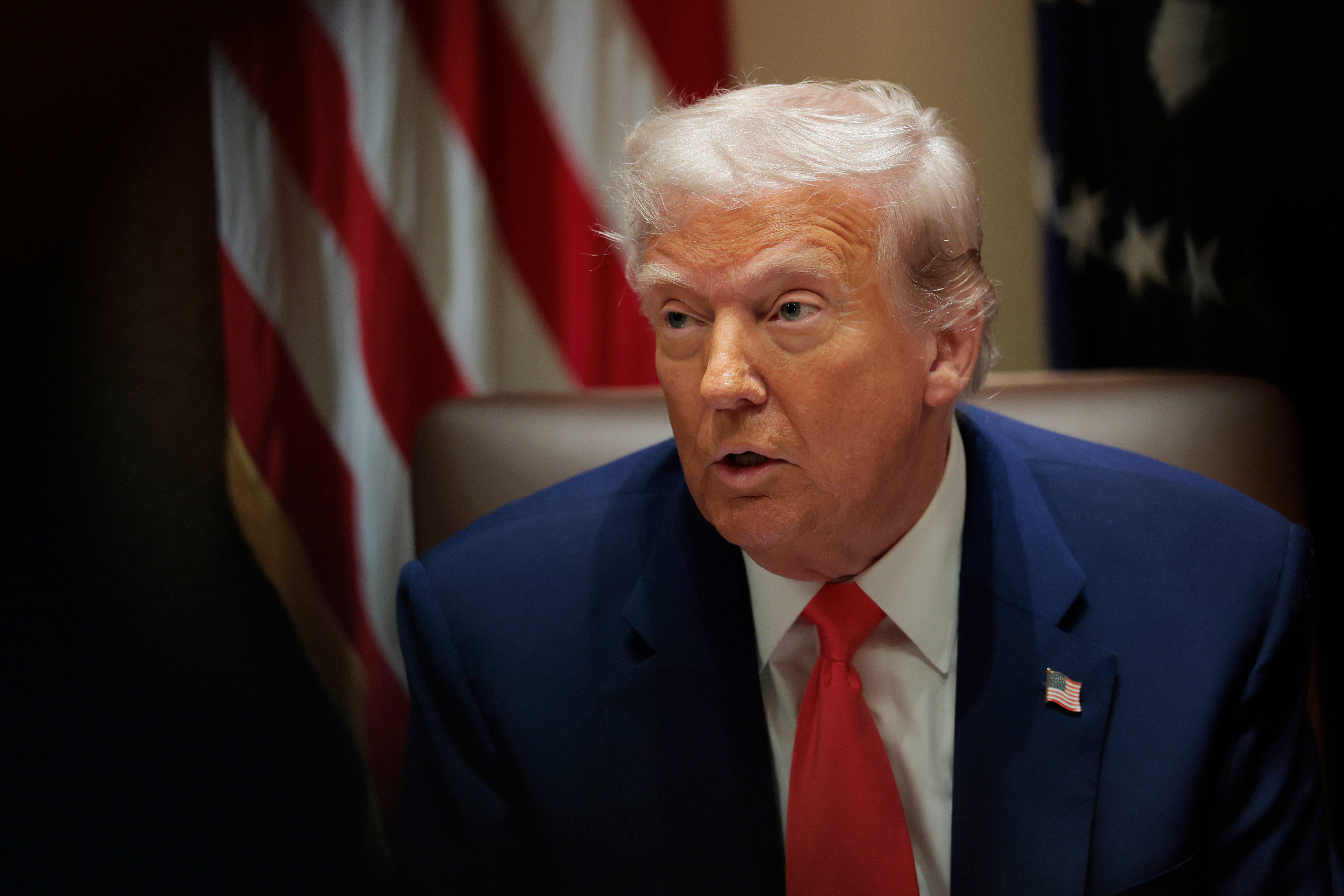 U.S. President Donald Trump speaks during a Cabinet meeting at the White House on April 10, 2025, in Washington, DC