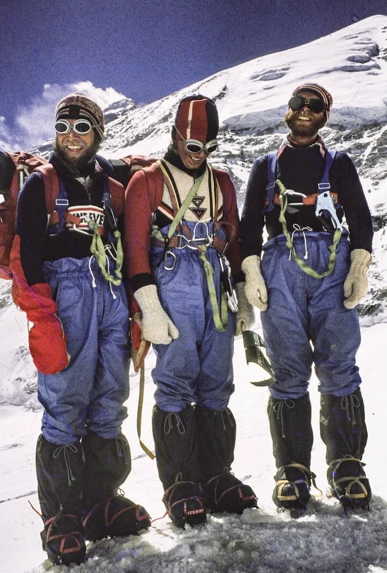 Andrej Stremfelj, Nejc Zaplotnik and Marko Stremfelj before the summit bid on the Everest West Ridge Direct in 1979.
