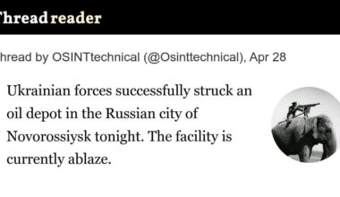 Ukrainian forces successfully struck an oil depot in the Russian city of Novorossiysk tonight. The facility is currently ablaze.