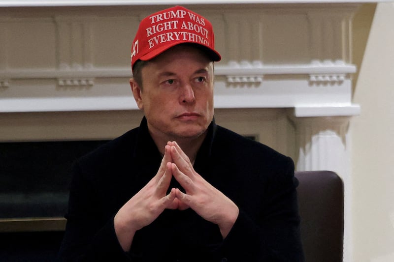 Tesla CEO Elon Musk at a cabinet meeting at the White House, in Washington, D.C.