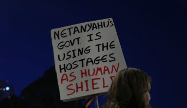 People take part in a protest demanding the immediate release of hostages held by Hamas in the Gaza Strip, in Tel Aviv, Israel, on April 19.