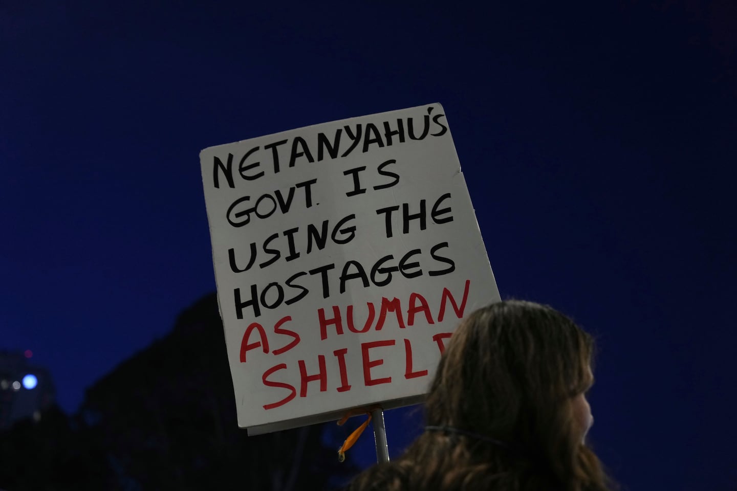People take part in a protest demanding the immediate release of hostages held by Hamas in the Gaza Strip, in Tel Aviv, Israel, on April 19.