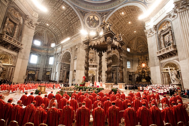 Cardinals attends the Pro Eligendo Pontifice Mass at St Peter's Basilica at the Vatican ahead of the Conclave which elected Pope Francis in 2013. Photo: Alessandra Benedetti/Corbis via Getty Images