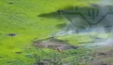 Russian soldier on motorcycle drives into a mine somewhere in eastern Ukraine