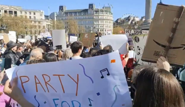 Crowds gathered at Trafalgar Square in London for a ‘Hands Off’ protest, standing up against U.S. President Donald Trump and Elon Musk
