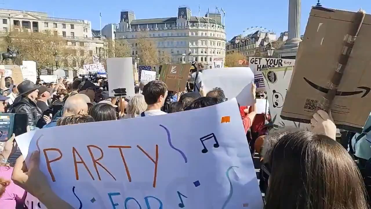 Crowds gathered at Trafalgar Square in London for a ‘Hands Off’ protest, standing up against U.S. President Donald Trump and Elon Musk