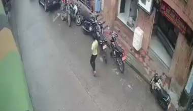 Two FARC militants throw an explosive device at a police station and are quickly shot dead by a police officer. Cali, Valle del Cauca, colombia, April 25, 2025