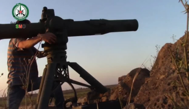 FSA BGM-71 TOW strike on an SAA tank at the Sawāqah Battalion base (Driving School base), east of Busr al-Harir, Daraa, Syria - 07/02/2014