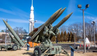 Huntsville USA 10th Feb 2023: the MIM-23 Hawk ("Homing all the way killer") in U.S. Space Rocket Center. It is an American medium-range surface-to-air missile.