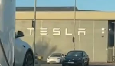 Another beautiful day in London - Elon Musk's Tesla 'Swasticar Showroom' This Way.