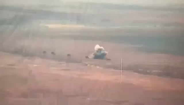 Drone footage of a Russian column coming under Ukrainian artillery fire. Zaporizhzhia Oblast.