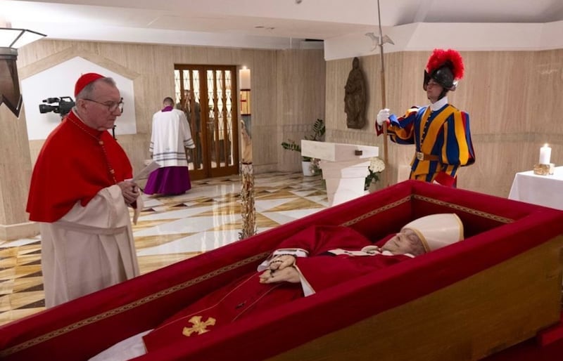 Pope Francis in his open casket. Photo: Vatican Media