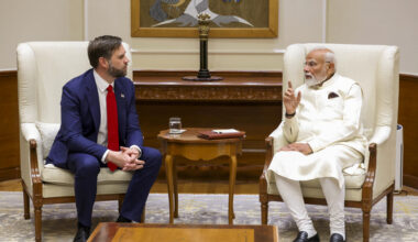 Prime Minister Narendra Modi, during a meeting with US Vice President JD Vance, in New Delhi.