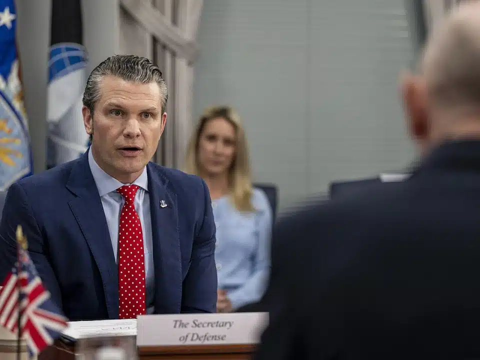 Secretary of Defense Pete Hegseth and United Kingdom Secretary of State for Defense John Healey participate in a bilateral exchange at the Pentagon, Washington, D.C., March 6, 2025. (DoD photo by U.S. Navy Petty Officer 1st Class Alexander Kubitza)