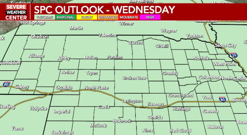 A chance of thunderstorms Wednesday night across the region.