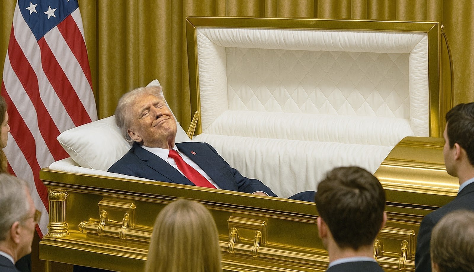 Trump lässt sich ebenfalls in offenem Sarg aufbahren, um auch so viel Aufmerksamkeit zu bekommen wie der Papst
