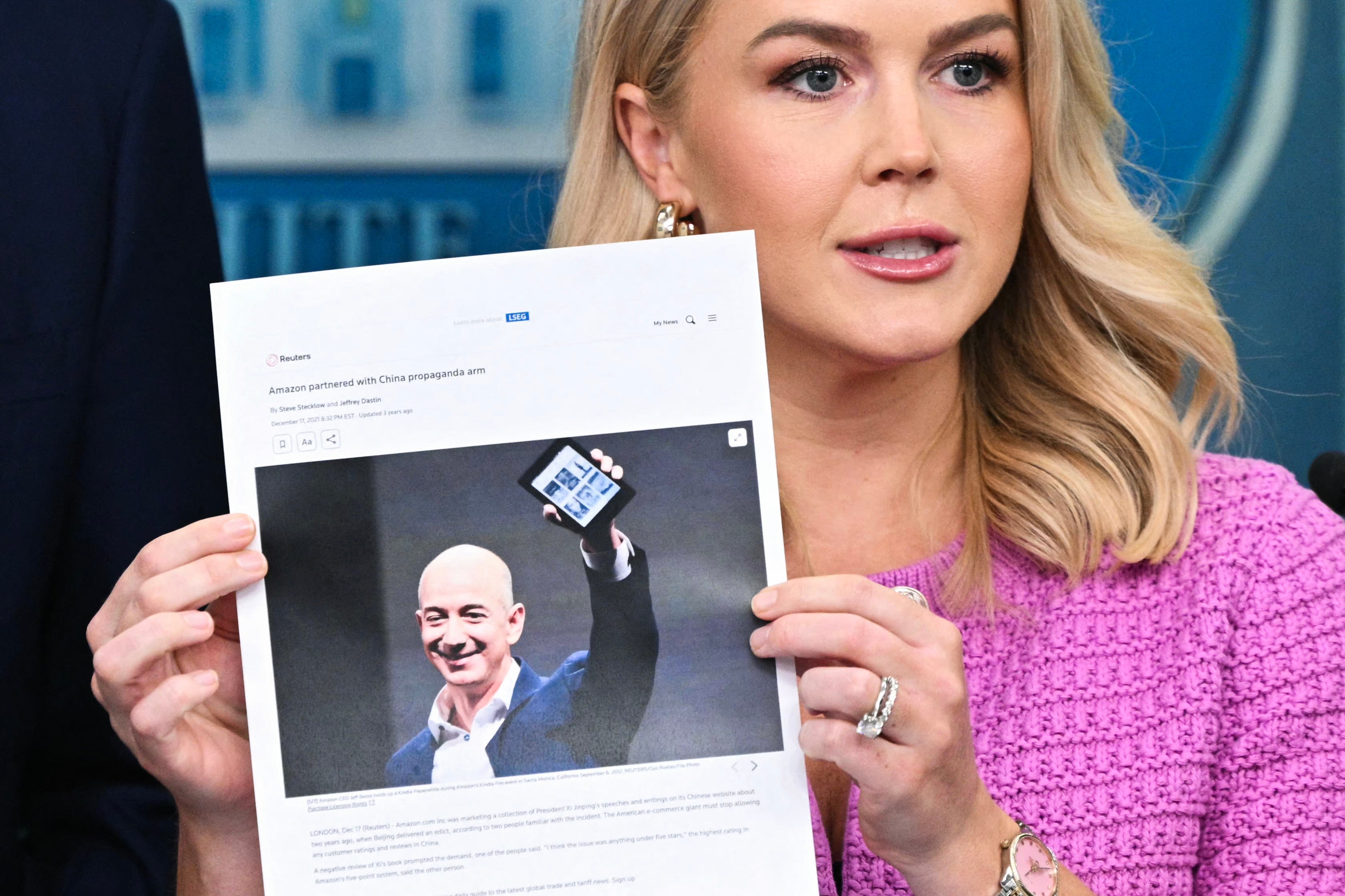 White House Press Secretary Karoline Leavitt said Amazon was making a ‘hostile and political’ move by displaying the price increases as a result of tariffs on its website