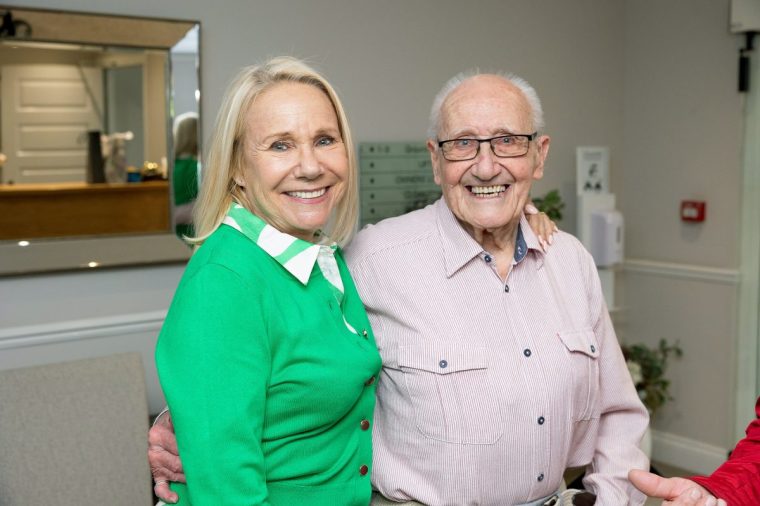 Arthur Lambert wuth his daughter Claire, who lives in the US, at his100th birthday party at Churchill Living (Photo: Tim Kavanagh)